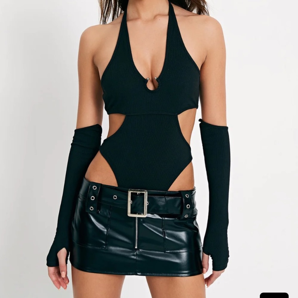 Black Bodysuit with cut outs and over-sleeves.